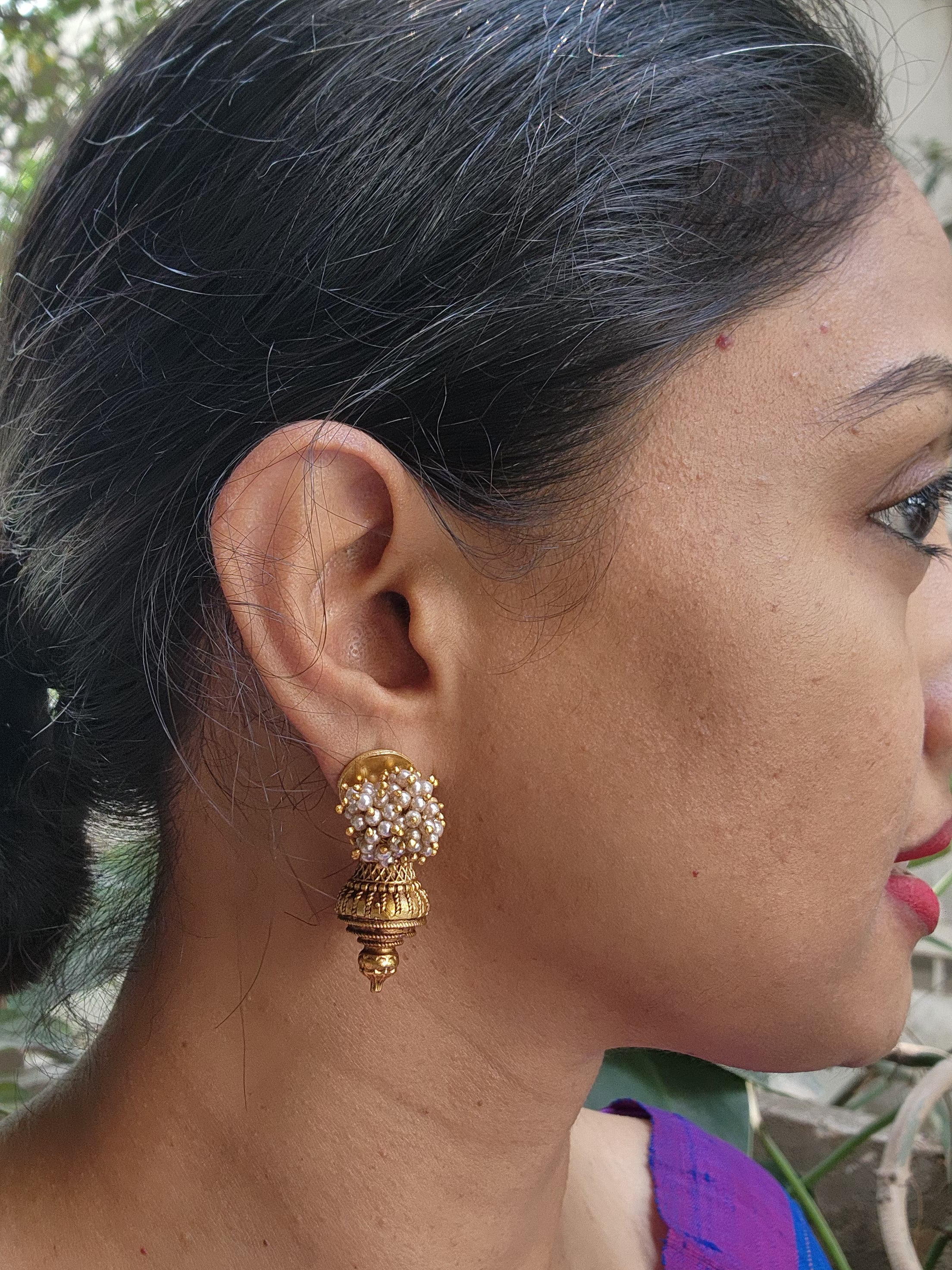 Vintage style earrings with pearls bunch-Earrings-PL-House of Taamara