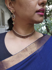 Vintage style gold polish kemp pink and blue choker with pearls, SET-Silver Neckpiece-CI-House of Taamara