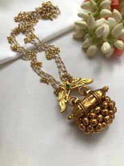 Vintage style gold polish pendant with pearls bunch chain-Silver Neckpiece-PL-House of Taamara