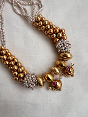 Vintage style gundus with ruby and pearls-Silver Neckpiece-CI-House of Taamara