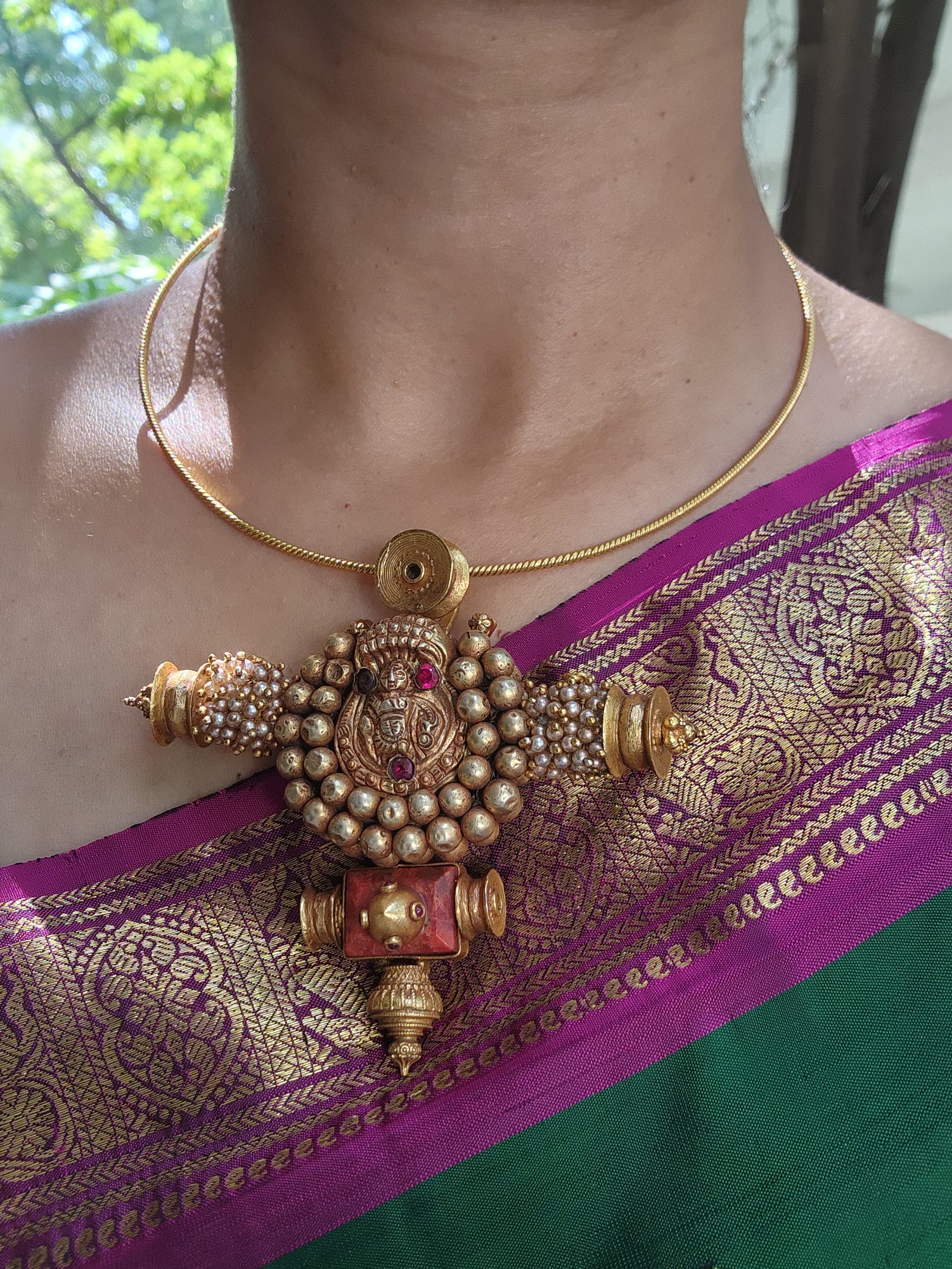 Vintage style pendant with pearls bunch & Hasli-Silver Neckpiece-PL-House of Taamara