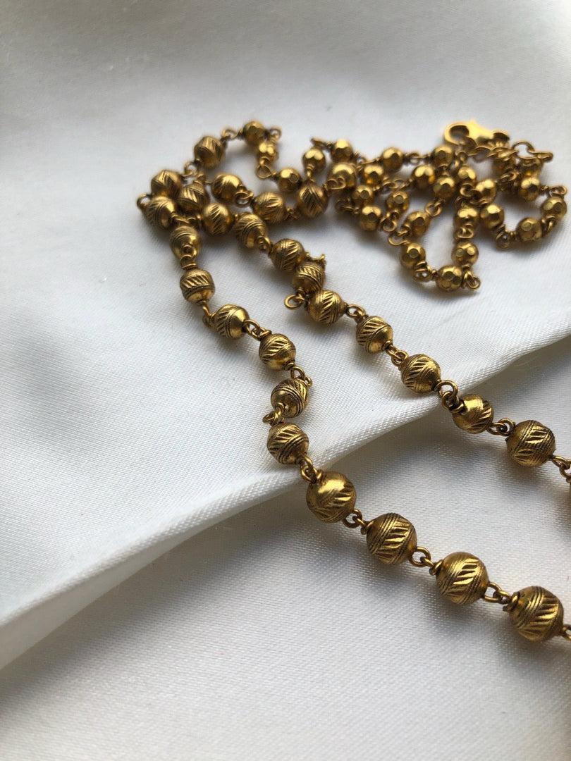 Vintage style ruby kundan chand pendant with gundu beads chain-Silver Neckpiece-pl-House of Taamara