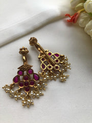 Vintage style ruby spinel bugadi with pearls bunch-Earrings-PL-House of Taamara