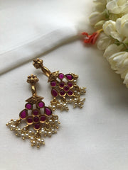 Vintage style ruby spinel bugadi with pearls bunch-Earrings-PL-House of Taamara