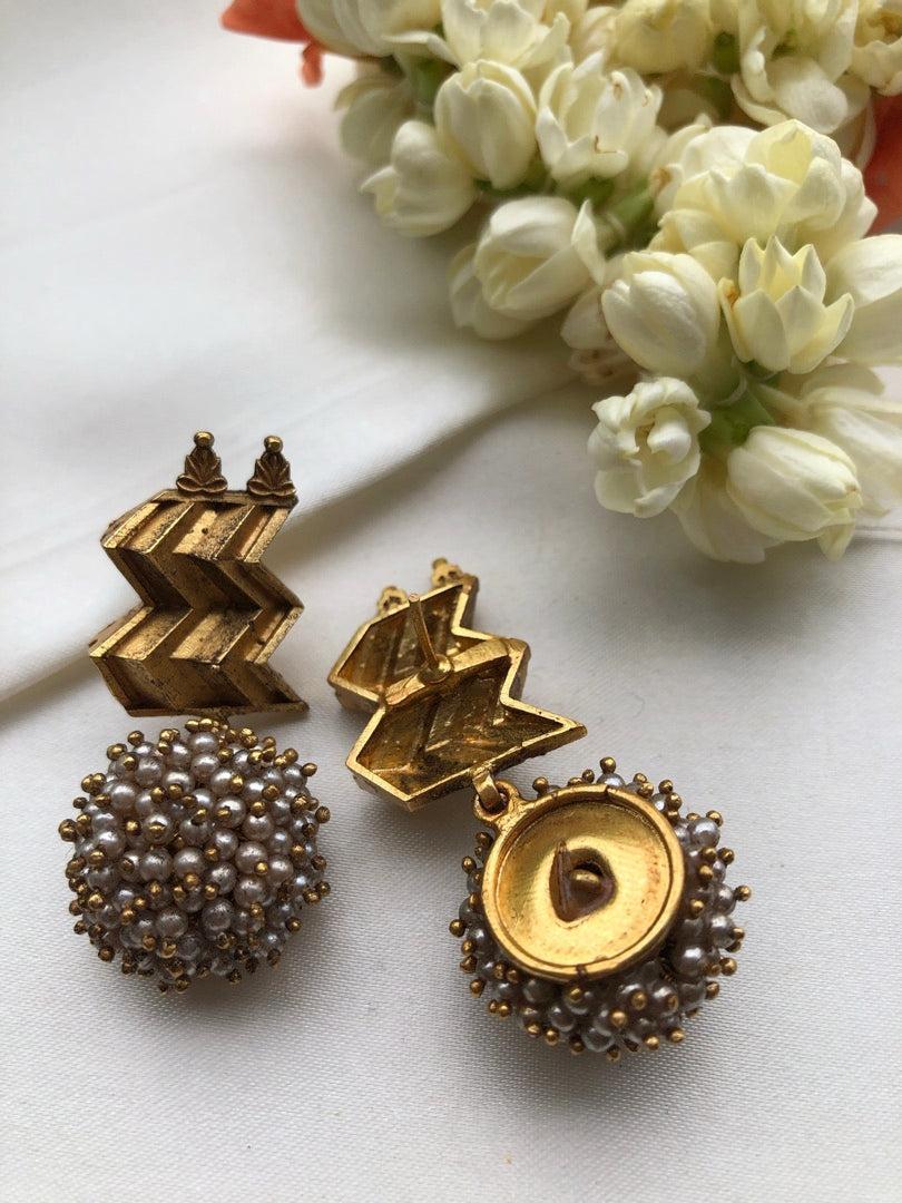 W with pearl bunch earrings-Earrings-PL-House of Taamara