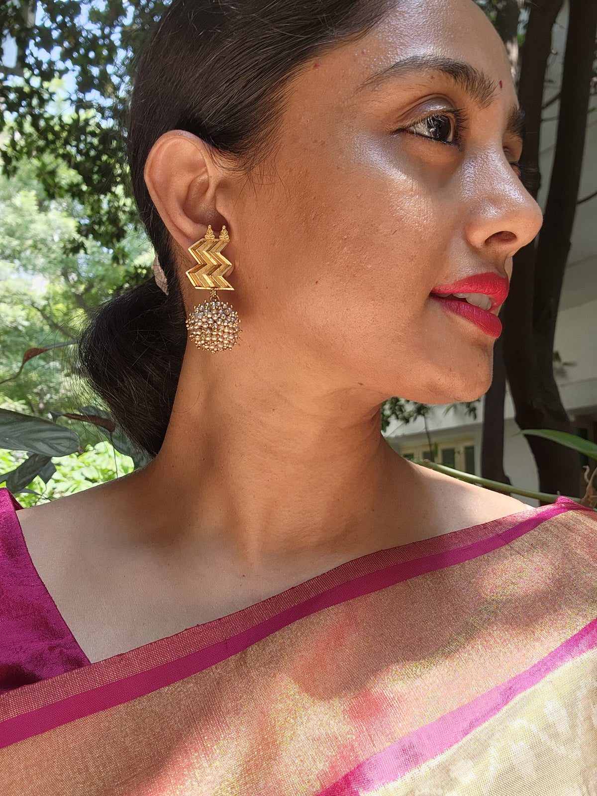 W with pearl bunch earrings-Earrings-PL-House of Taamara