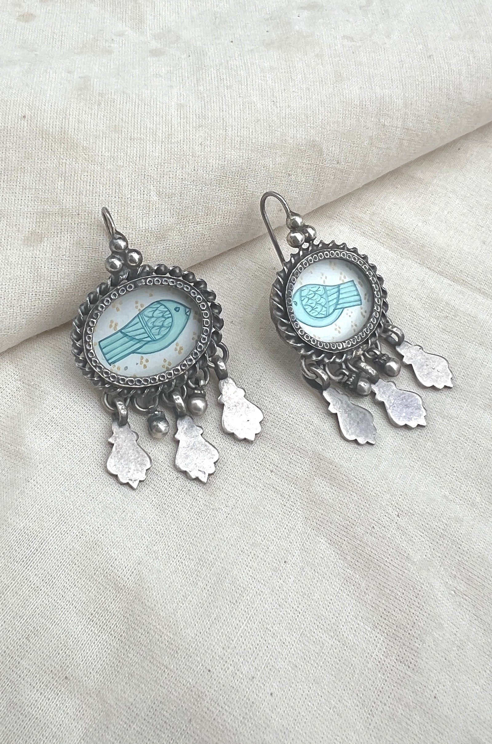 White bird in blue oval-Silver earrings-EZ-House of Taamara