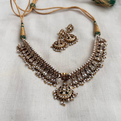 White kundan maatapatti with earrings, SET-Silver Neckpiece-PL-House of Taamara