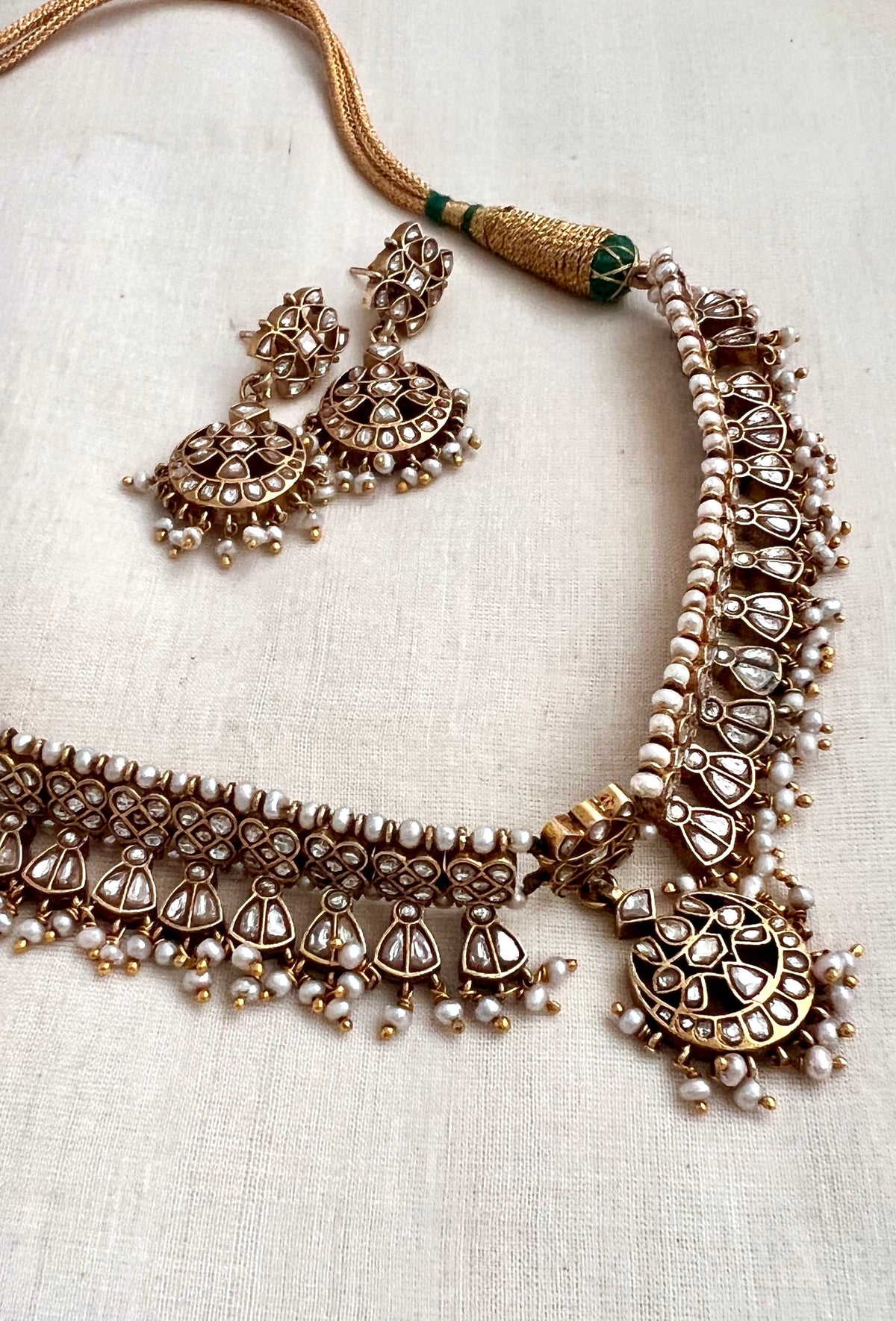 White kundan maatapatti with earrings, SET-Silver Neckpiece-PL-House of Taamara