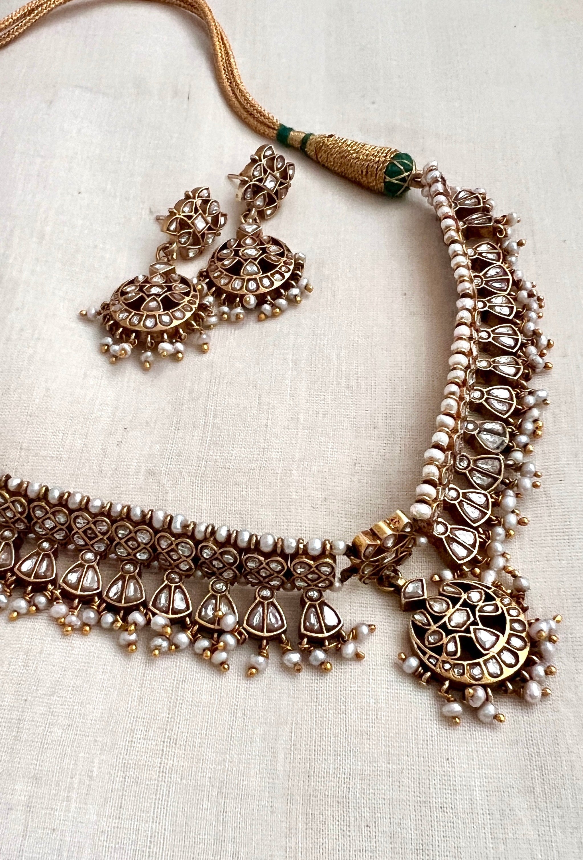 (Made To Order) White kundan maatapatti with earrings, SET-Silver Neckpiece-PL-House of Taamara