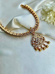 Zircon adigai necklace-Silver Neckpiece-CI-House of Taamara