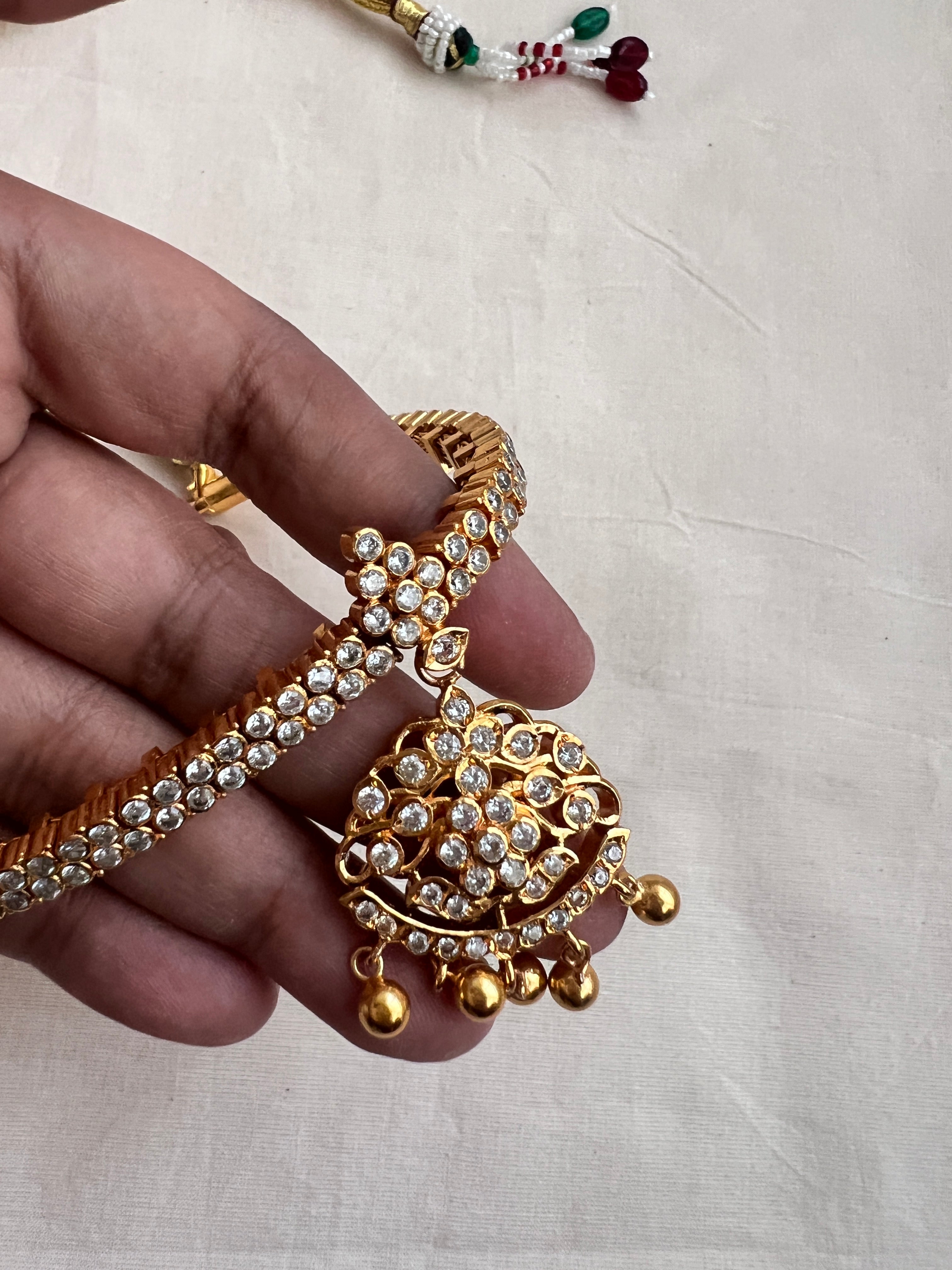 Zircon adigai necklace-Silver Neckpiece-CI-House of Taamara