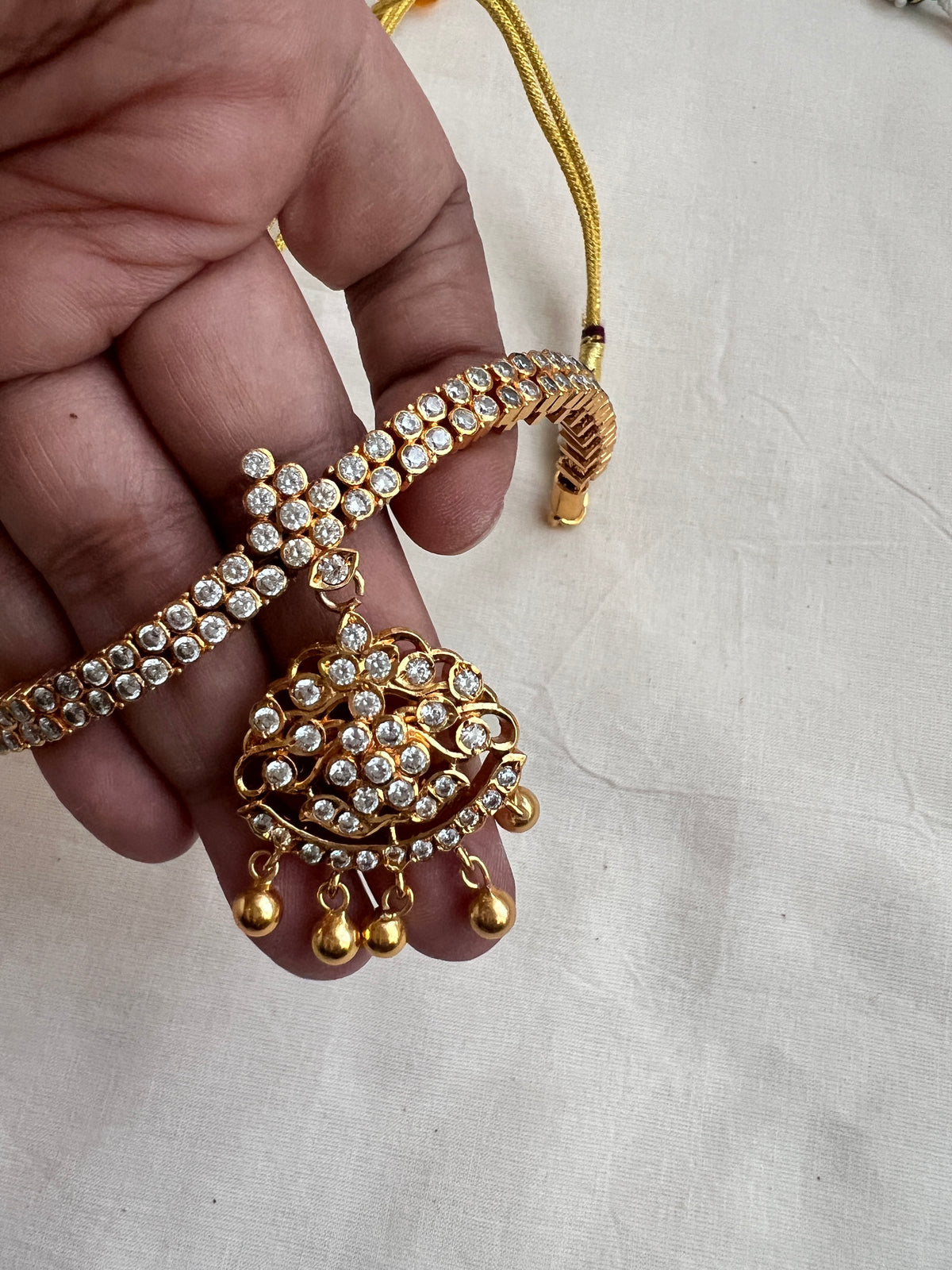 Zircon adigai necklace-Silver Neckpiece-CI-House of Taamara