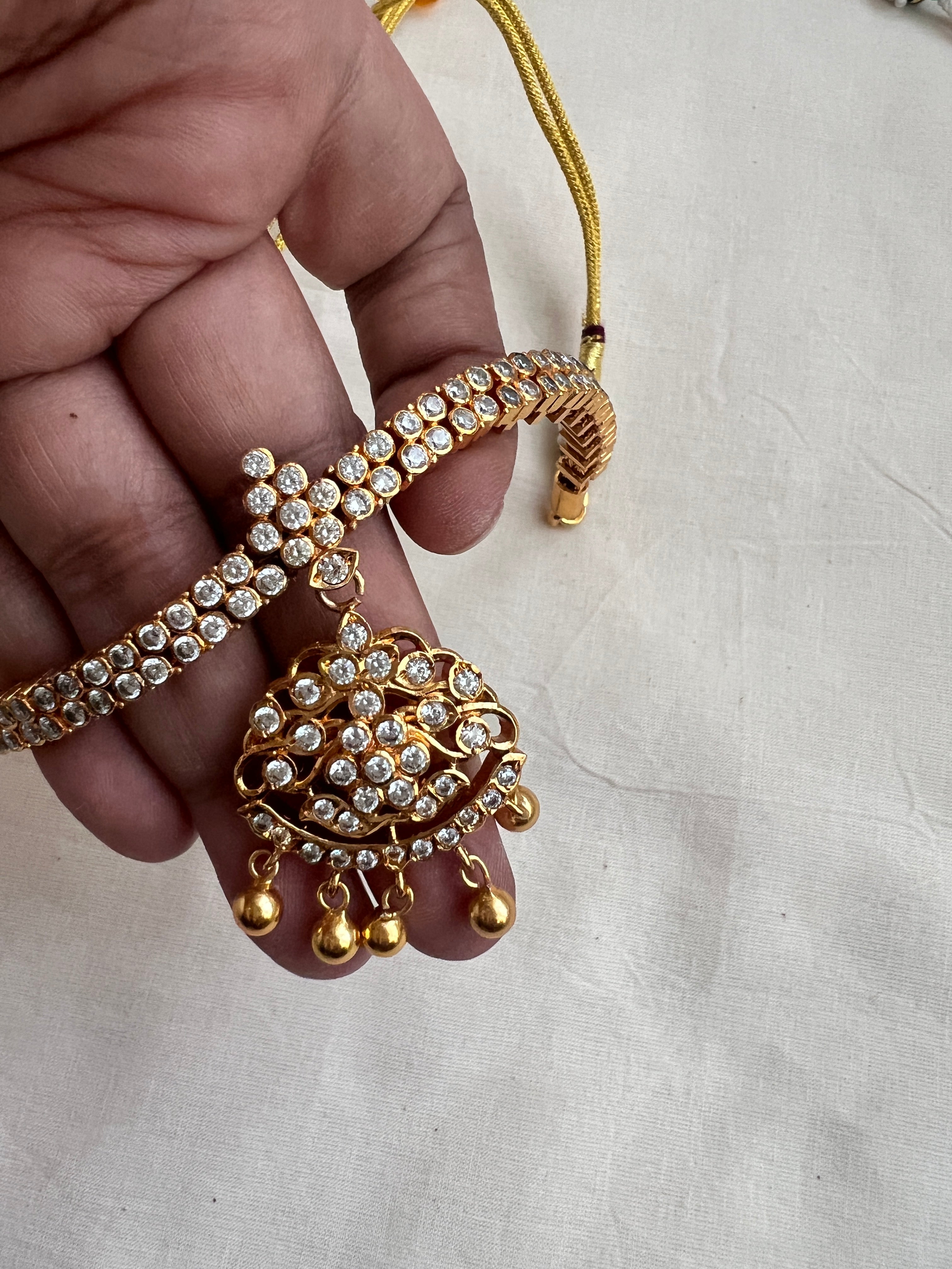 Zircon adigai necklace-Silver Neckpiece-PL-House of Taamara