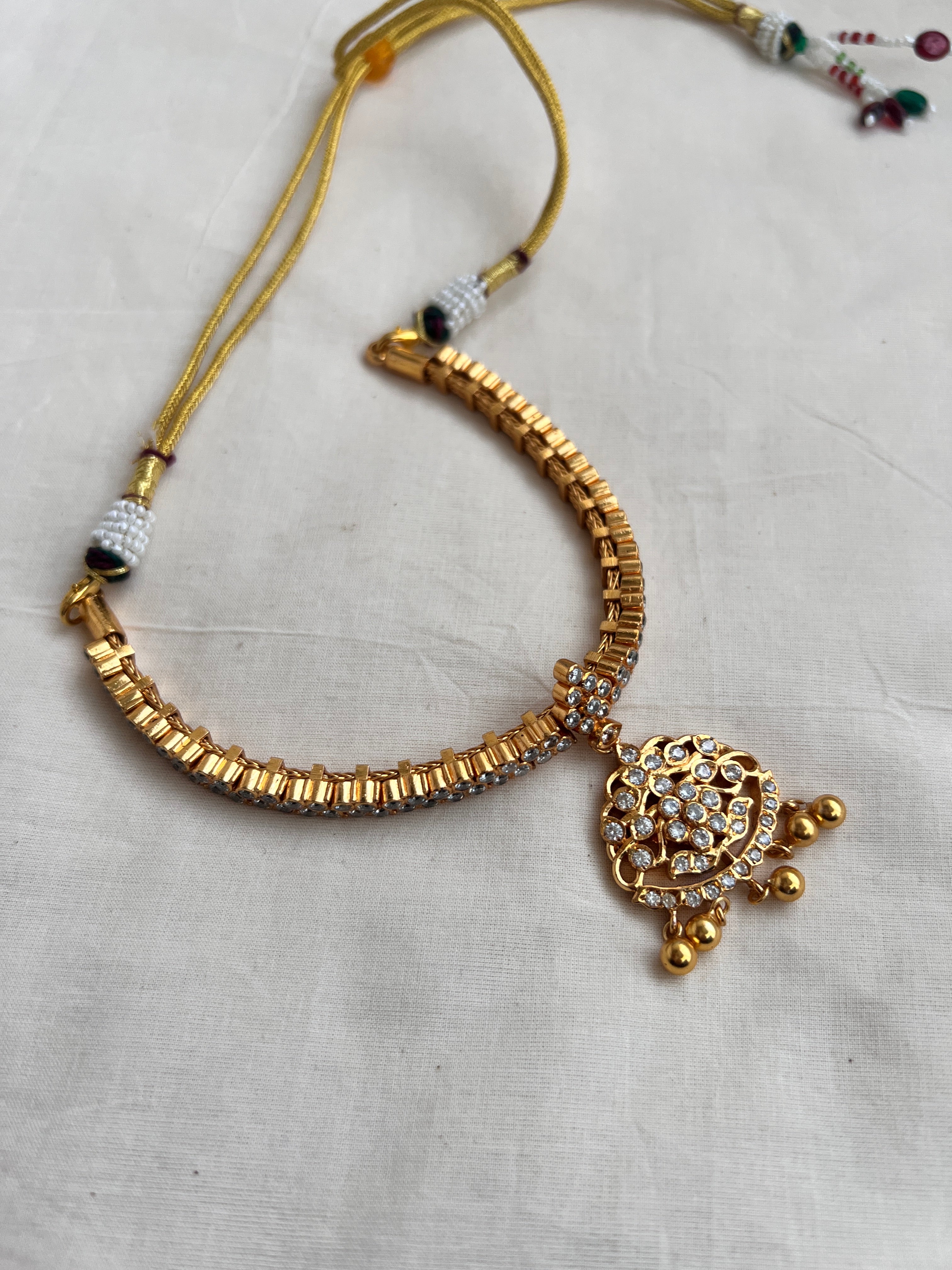 Zircon adigai necklace-Silver Neckpiece-PL-House of Taamara