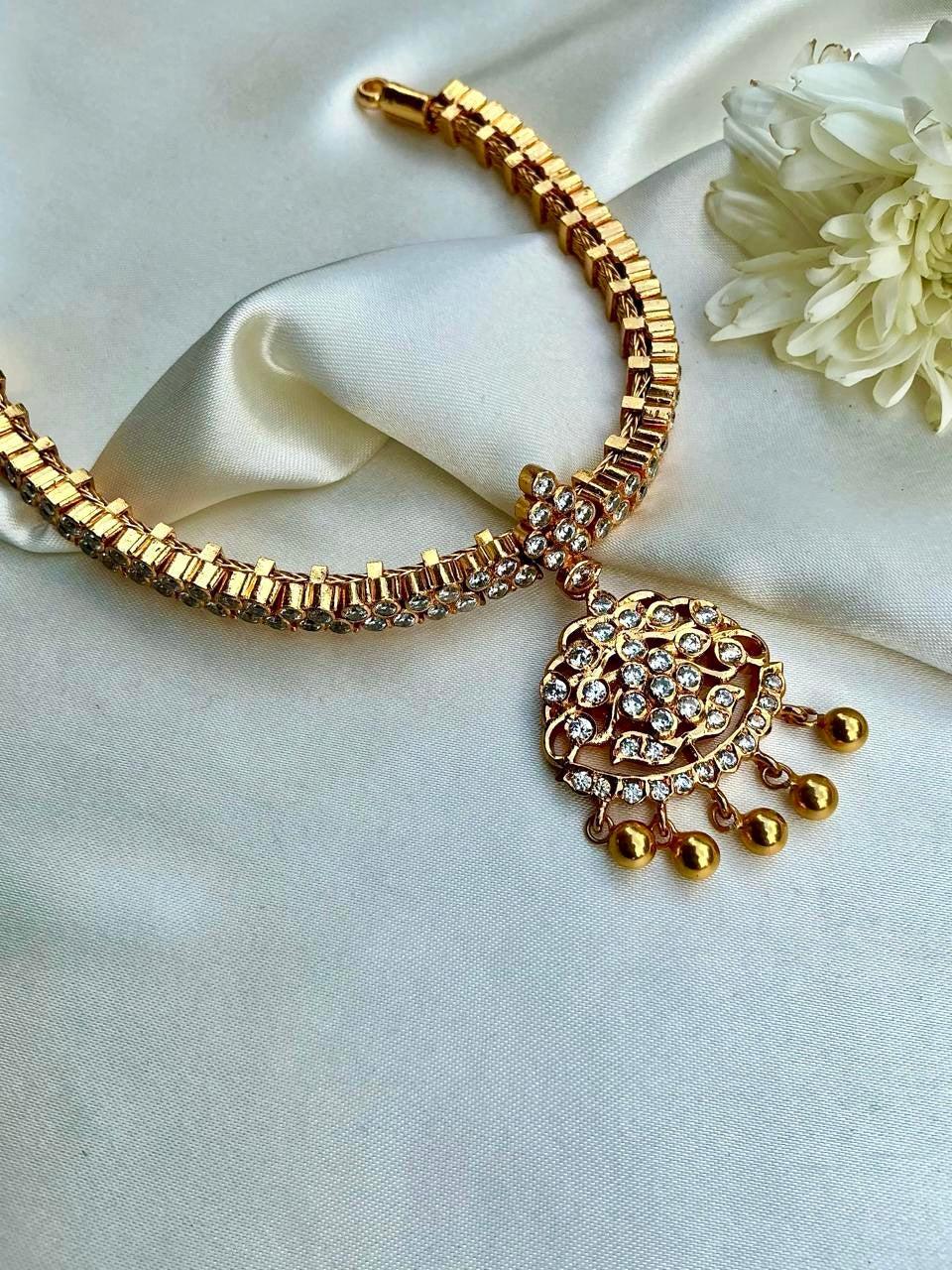 Zircon adigai necklace-Silver Neckpiece-PL-House of Taamara