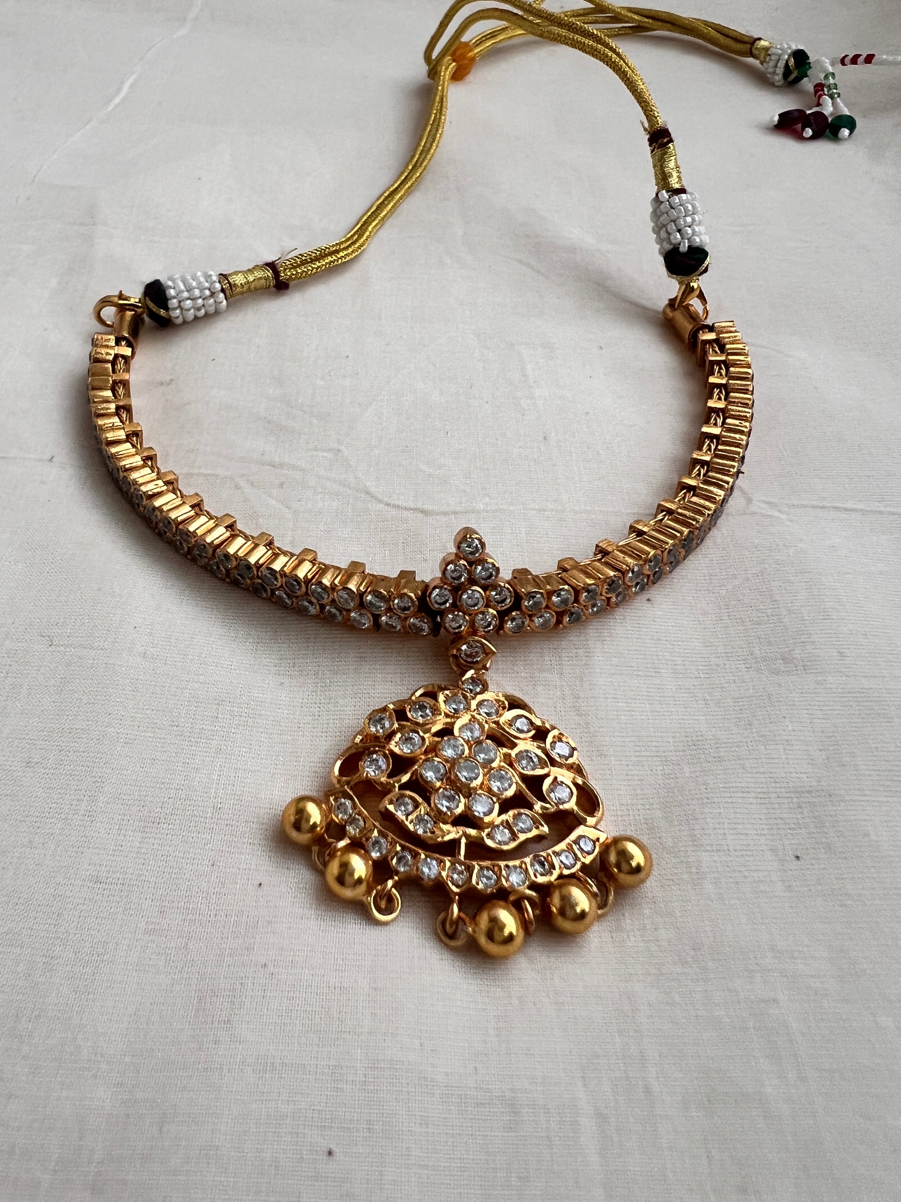 Zircon adigai necklace-Silver Neckpiece-PL-House of Taamara
