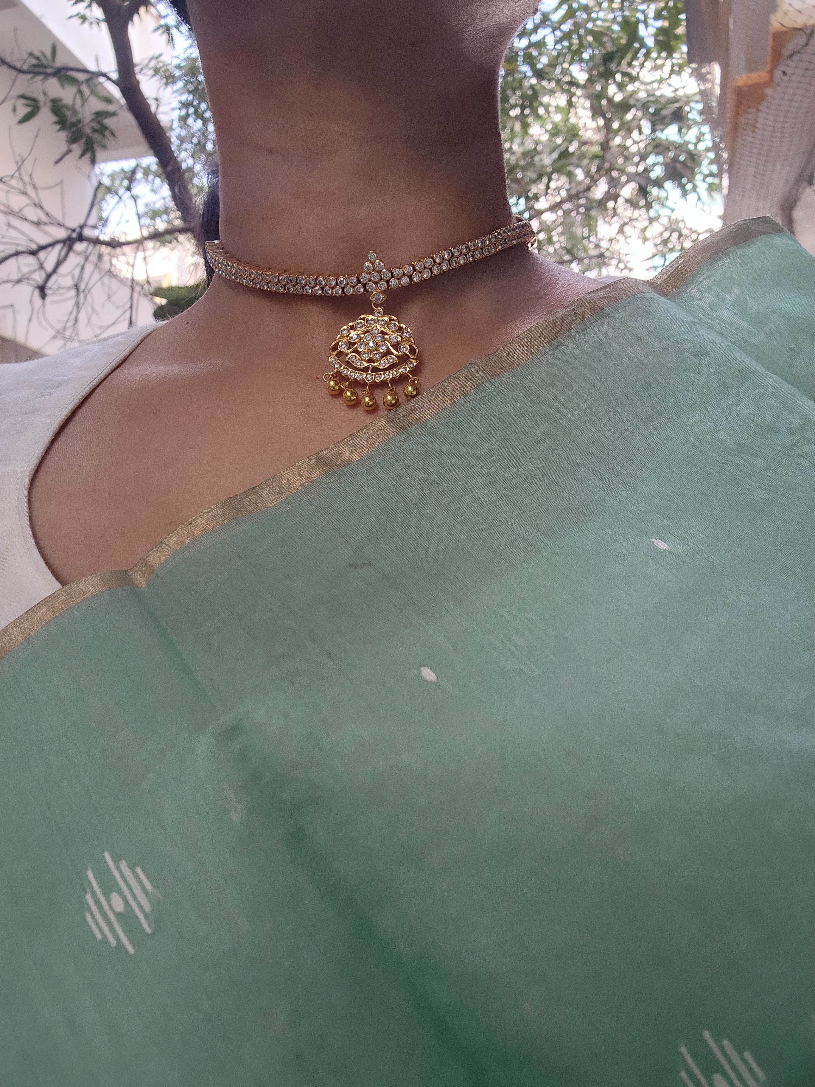 Zircon adigai necklace-Silver Neckpiece-PL-House of Taamara