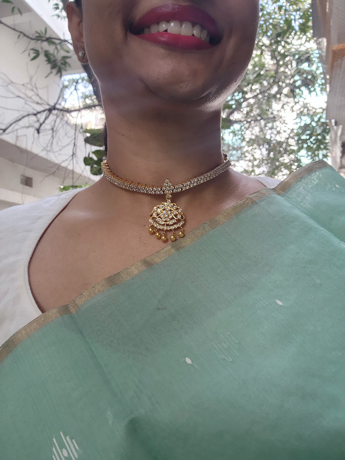 Zircon adigai necklace-Silver Neckpiece-PL-House of Taamara