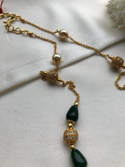 Zircon beads & green beads with pearls chain-Silver Neckpiece-PL-House of Taamara