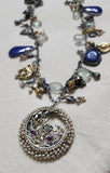 charm necklace: lapis lazulli with floral pendant-Silver Neckpiece-EZ-House of Taamara