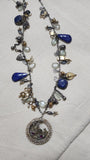 charm necklace: lapis lazulli with floral pendant-Silver Neckpiece-EZ-House of Taamara