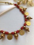 Coral beads with Antique beads and Kasu coins (MADE TO ORDER)-Silver Neckpiece-PL-House of Taamara