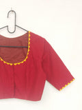 Cotton hand embroidered blouse (Red sleeve)-Blouse-House of Taamara-House of Taamara