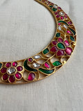 Gold polish hasli with kundan ruby & emerald peacock (MADE TO ORDER)-Silver Neckpiece-CI-House of Taamara