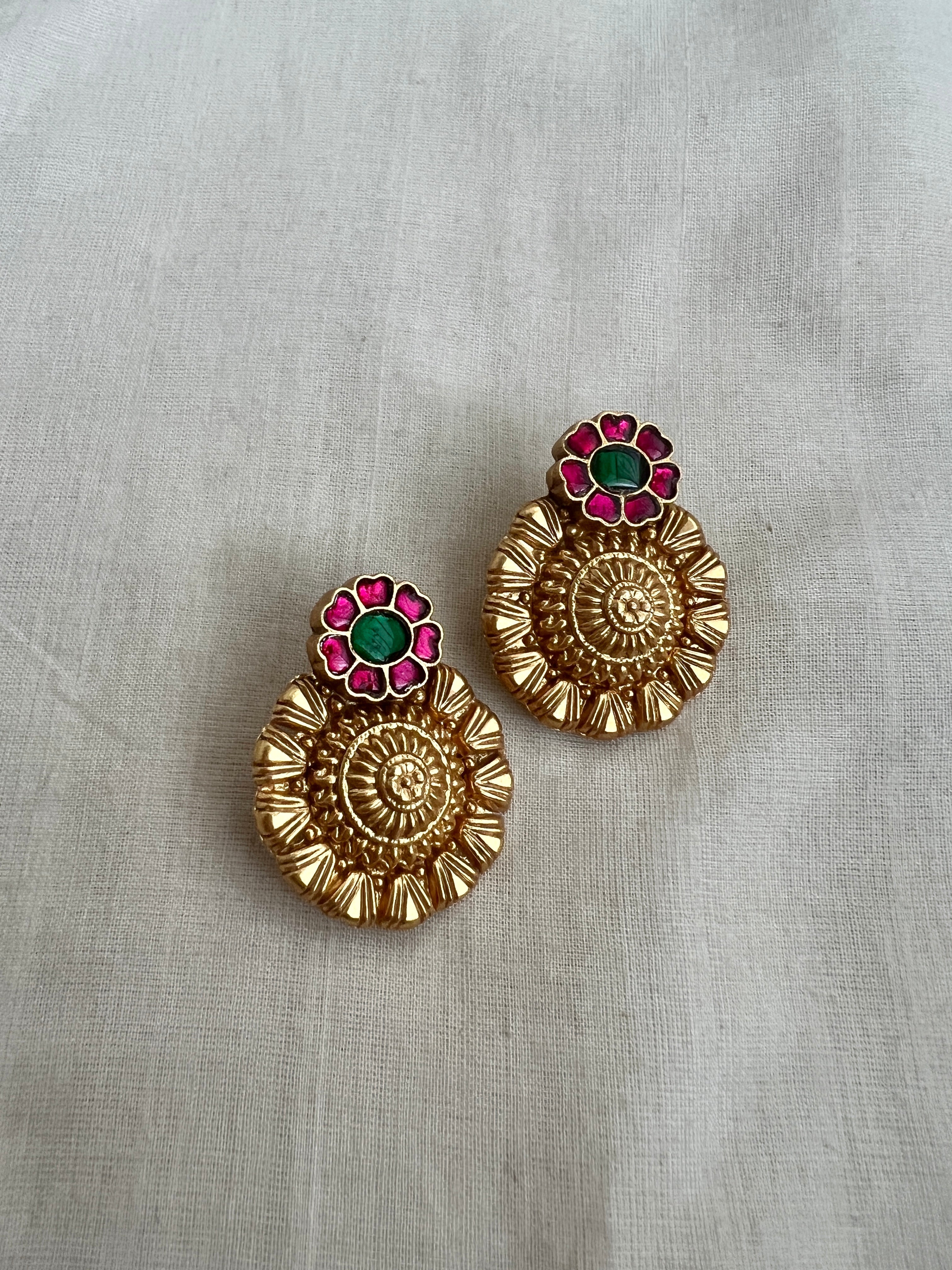 Gold polish kundan flower studs-Earrings-CI-House of Taamara