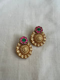 Gold polish kundan flower studs-Earrings-CI-House of Taamara
