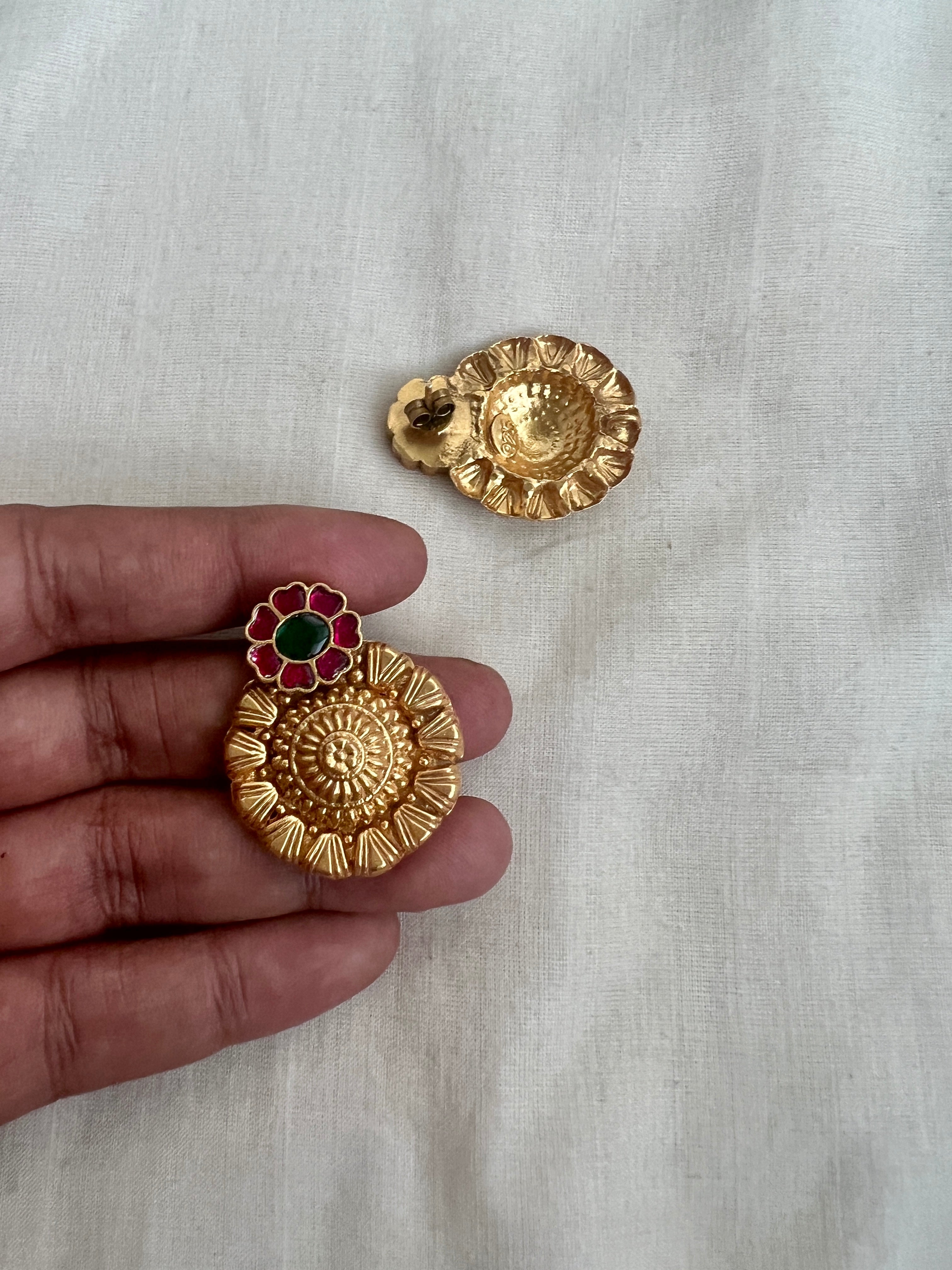 Gold polish kundan flower studs-Earrings-CI-House of Taamara