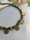 Green onyx beads with Kasu coins and pearls bunch (MADE TO ORDER)-Silver Neckpiece-PL-House of Taamara