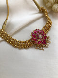 Kundan Lotus with gold polish bead choker (MADE TO ORDER)-Silver Neckpiece-PL-House of Taamara