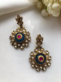 Kundan and blue agate earrings-Earrings-PL-House of Taamara