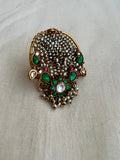 Kundan, ruby & emerald adjustable ring with antique pearls-Finger Ring-CI-House of Taamara
