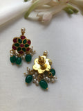 Kundan studds with green beads drops-Earrings-PL-House of Taamara