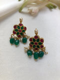 Kundan studds with green beads drops-Earrings-PL-House of Taamara