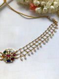 Navratan pendant with pearls chain & pearl drops (MADE TO ORDER)-Silver Neckpiece-PL-House of Taamara