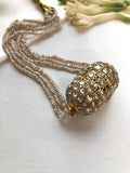 Oval Kundan gold polish pendant with Antique pearls mala (MADE TO ORDER)-Silver Neckpiece-PL-House of Taamara