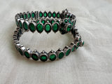 Silver bangles with green kemp stones, Pair-Silver Bracelet-CI-House of Taamara