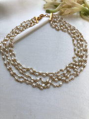 Step Fresh Water Rice Pearls 5 Line Necklace (MADE TO ORDER)-Silver Neckpiece-PL-House of Taamara