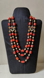 Three layer step necklace with corals & pearls (Made to order)-Silver Neckpiece-CI-House of Taamara